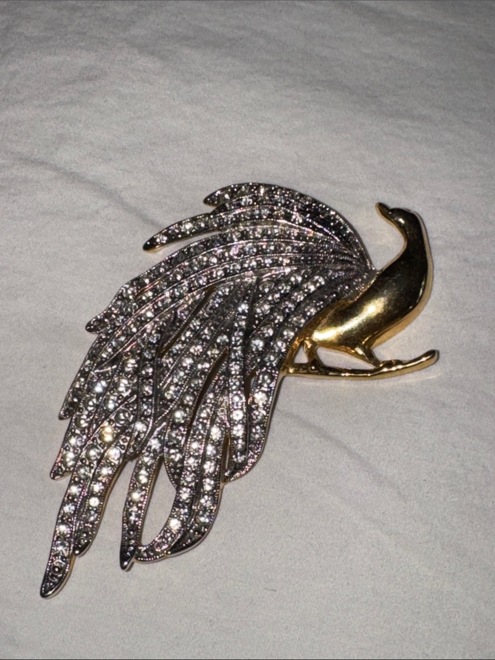 Goldtone with Silver Crystals Peacock Crystal Brooch - Elegant Women’s Jewelry